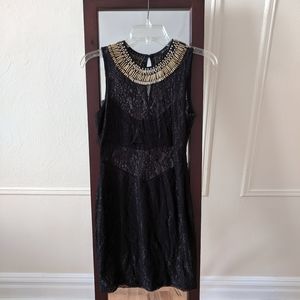 Ark&Co Gold Collared Black Lace Mini Dress